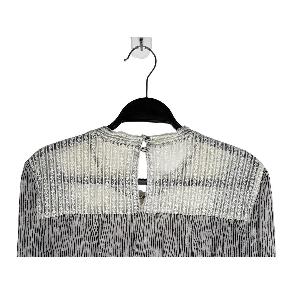 Anthropologie Floreat Womens Reina Peasant Blouse Lace Yoke Gray Stripe Sheer XL - Picture 5 of 10